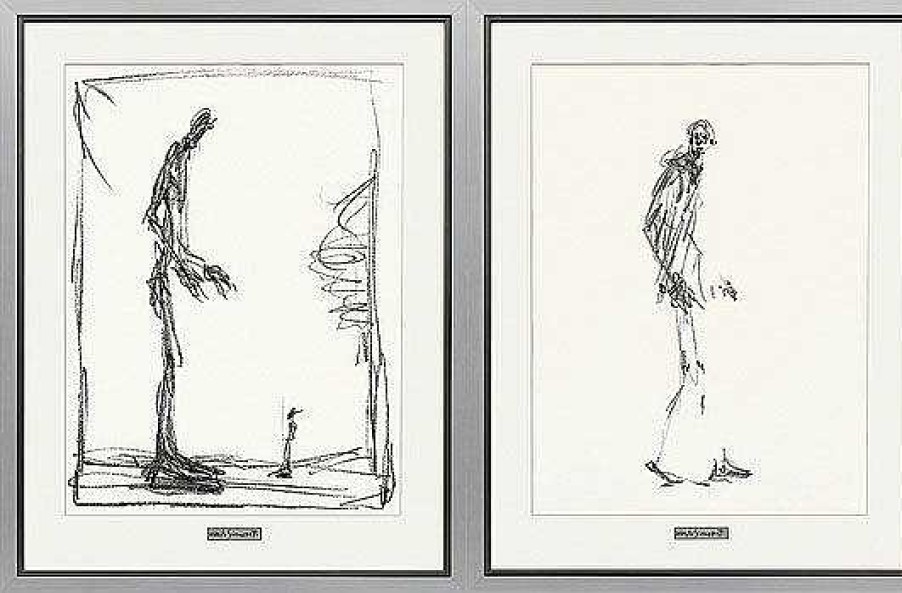 Alberto Giacometti 2 Bilder "Dessin I (Gros Und Klein) + Ii (Schreitender Mann)" Im Set Surrealismus