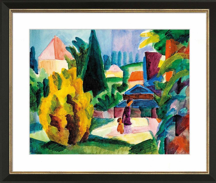 August Macke Bild "Im Schlossgarten Von Oberhofen" (1914), Version Schwarz-Goldfarben Gerahmt Expressionismus