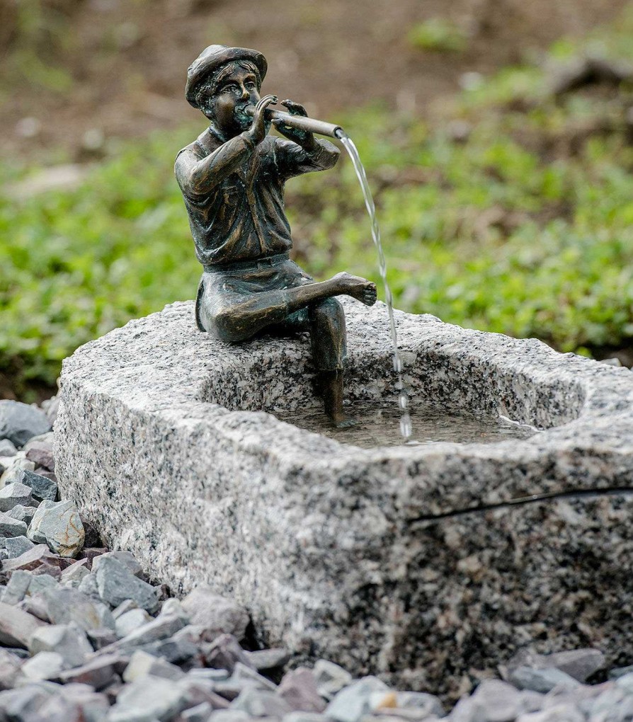 ars mundi Gartenskulptur / Wasserspeier "Flotenspielender Hannes" (Ohne Stein), Bronze Wasserspeier & Brunnen