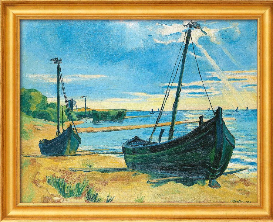 Max Pechstein Bild "Aufgezogene Keitelkahne" (1939), Version Goldfarben Gerahmt Meer / Seefahrt