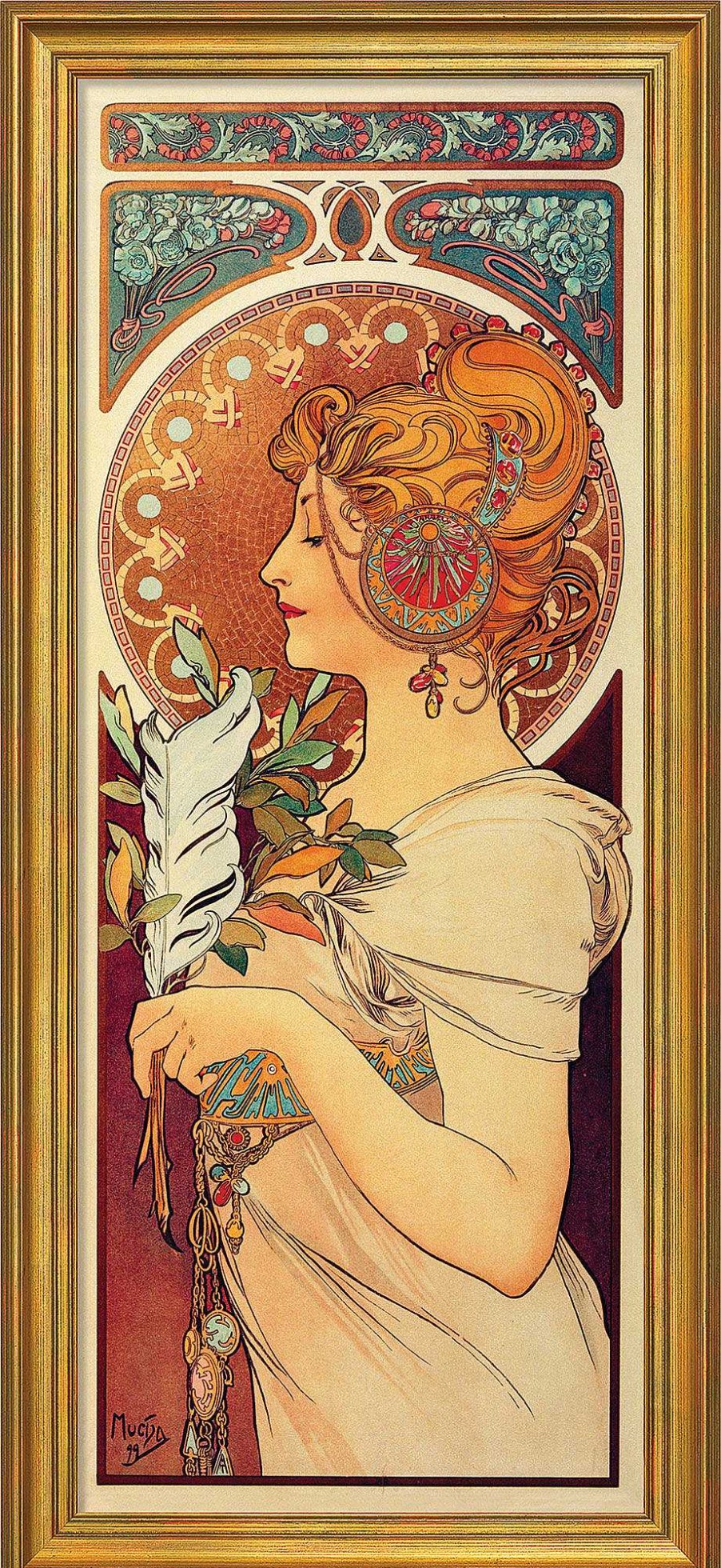 Alphonse Mucha Bild "La Plume" (1899), Gerahmt Jugendstil / Art Deco