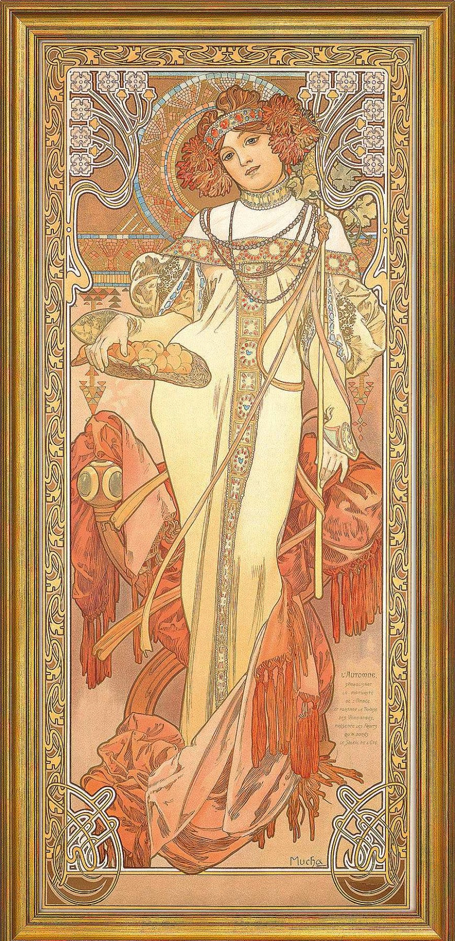 Alphonse Mucha Bild "Herbst", Gerahmt Jugendstil / Art Deco