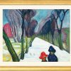 Edvard Munch Bild "Allee Im Schneegestober" (1906) - Aus "Jahreszeiten-Zyklus", Version Goldfarben Gerahmt Expressionismus