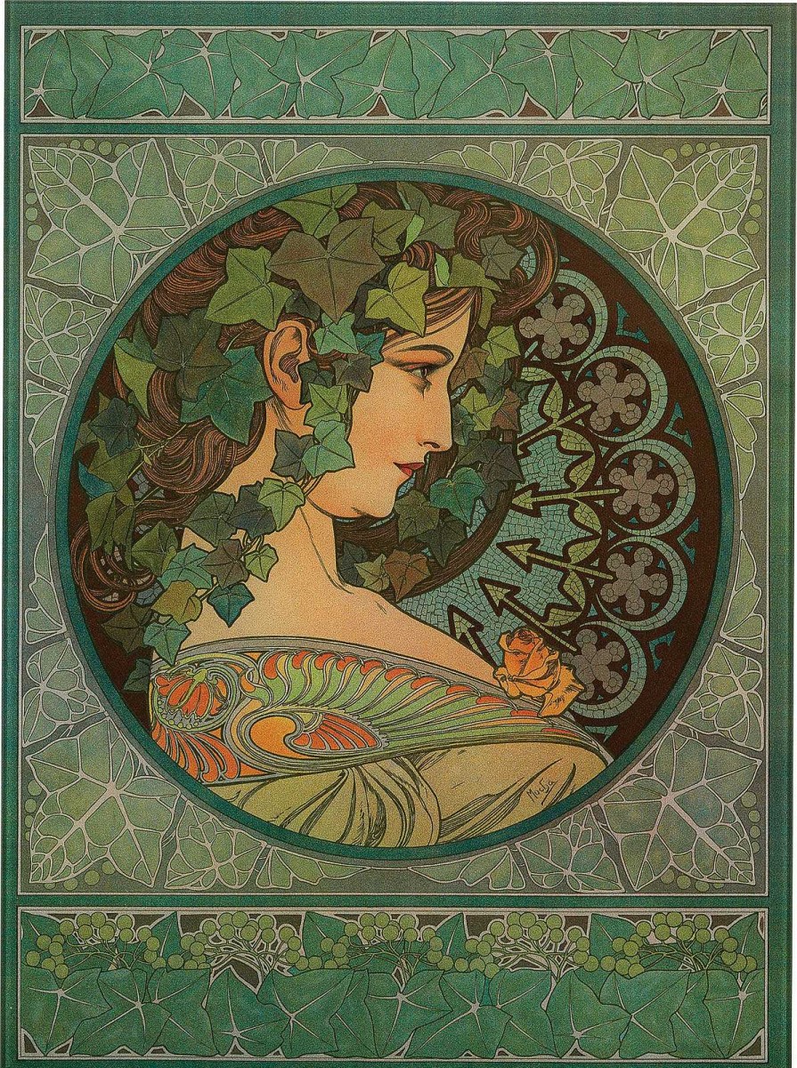 Alphonse Mucha Glasbild "Efeu" (1901) Jugendstil / Art Deco