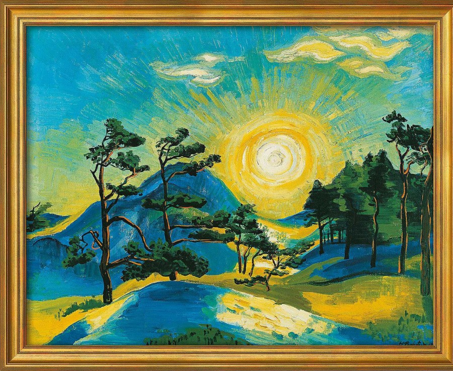 Max Pechstein Bild "Aufgehende Sonne" (1933), Version Goldfarben Gerahmt Landschaft