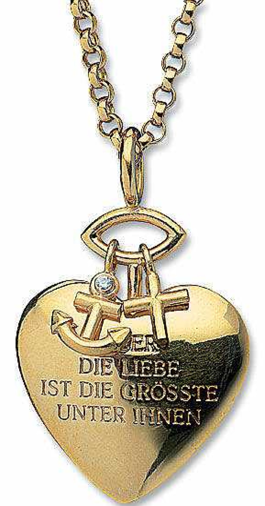 Christiane Wendt Herz-Anhanger "Glaube, Liebe, Hoffnung" Mit Kette Vergoldeter Schmuck