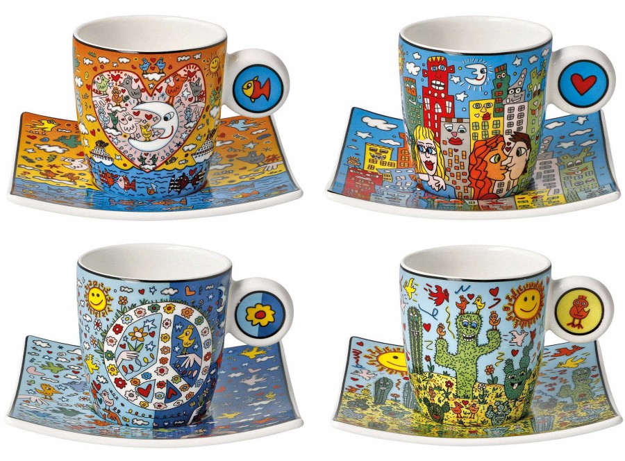 James Rizzi 4 Espressotassen Mit Kunstlermotiven Im Set, Porzellan Geschirr