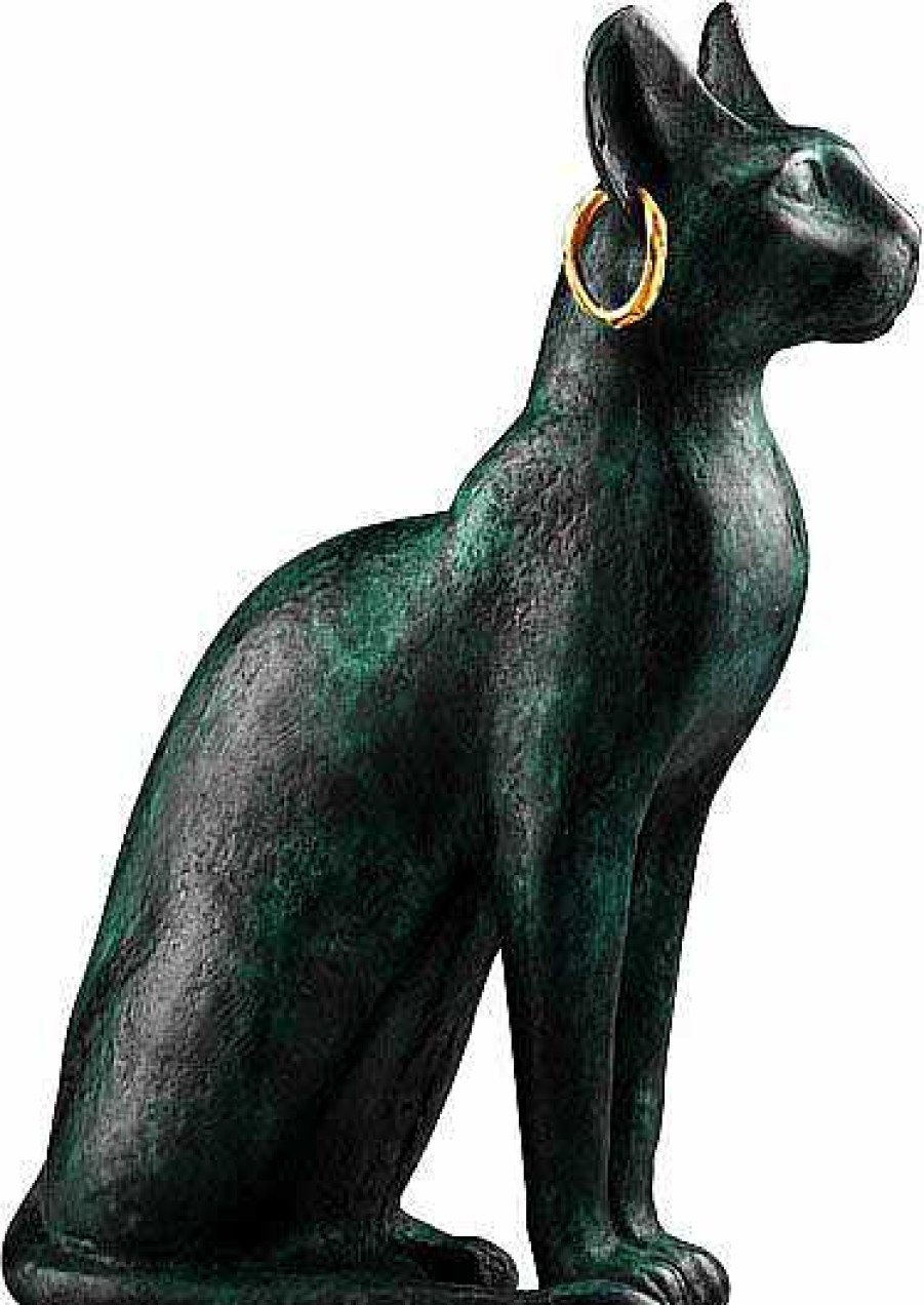 ars mundi Skulptur "Bastetkatze Mit Goldenen Ohrringen", Metallguss Agypten