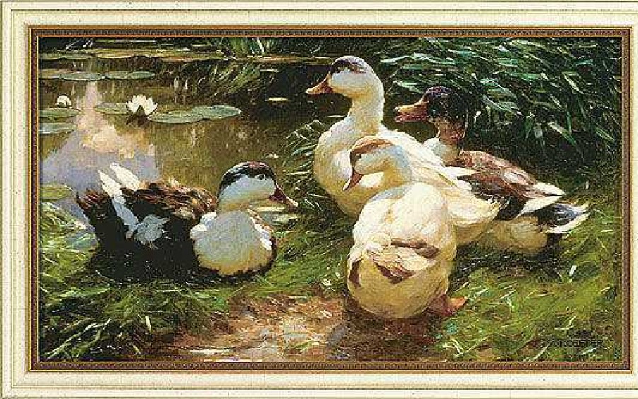 Alexander Koester Bild "Enten Am Seerosenteich", Gerahmt Romantik