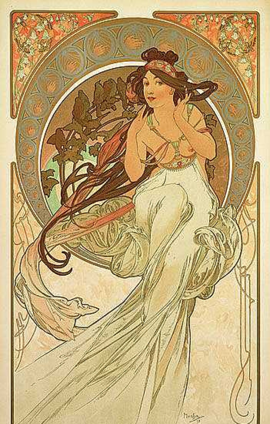 Alphonse Mucha Glasbild "Die Musik" (1898) Jugendstil / Art Deco