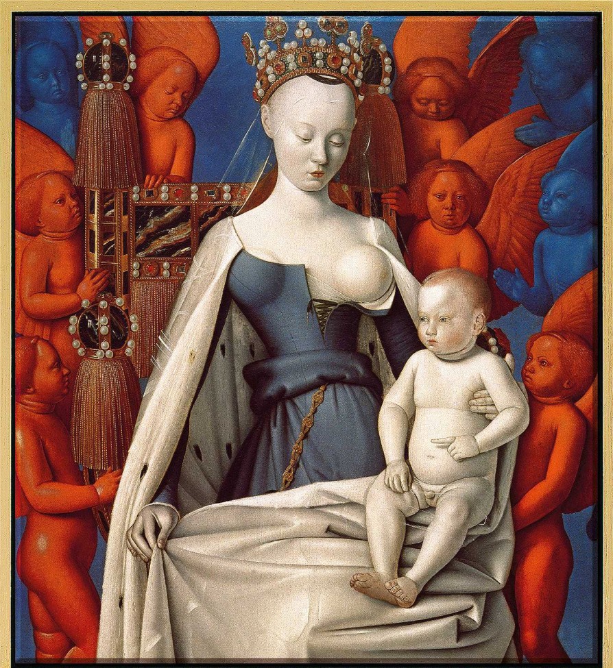 Jean Fouquet Bild "Madonna Umgeben Von Cherubim Und Seraphim" (Um 1450), Version Goldfarben Gerahmt Renaissance