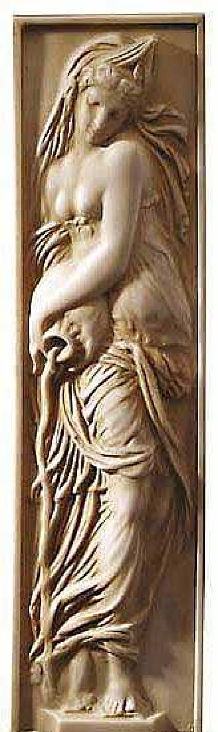 Jean Goujon Relief "Wassertragerin (Giesend)" Kunstmarmor