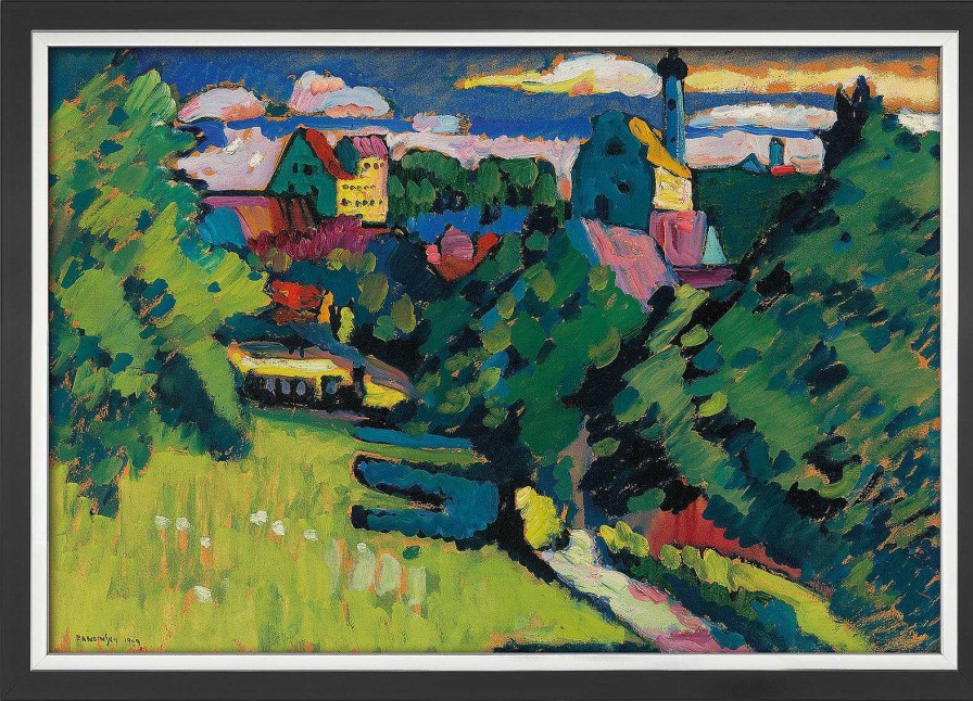 Wassily Kandinsky Bild "Murnau - Ansicht Mit Burg, Kirche Und Eisenbahn" (1909), Gerahmt Stadt Und Architektur